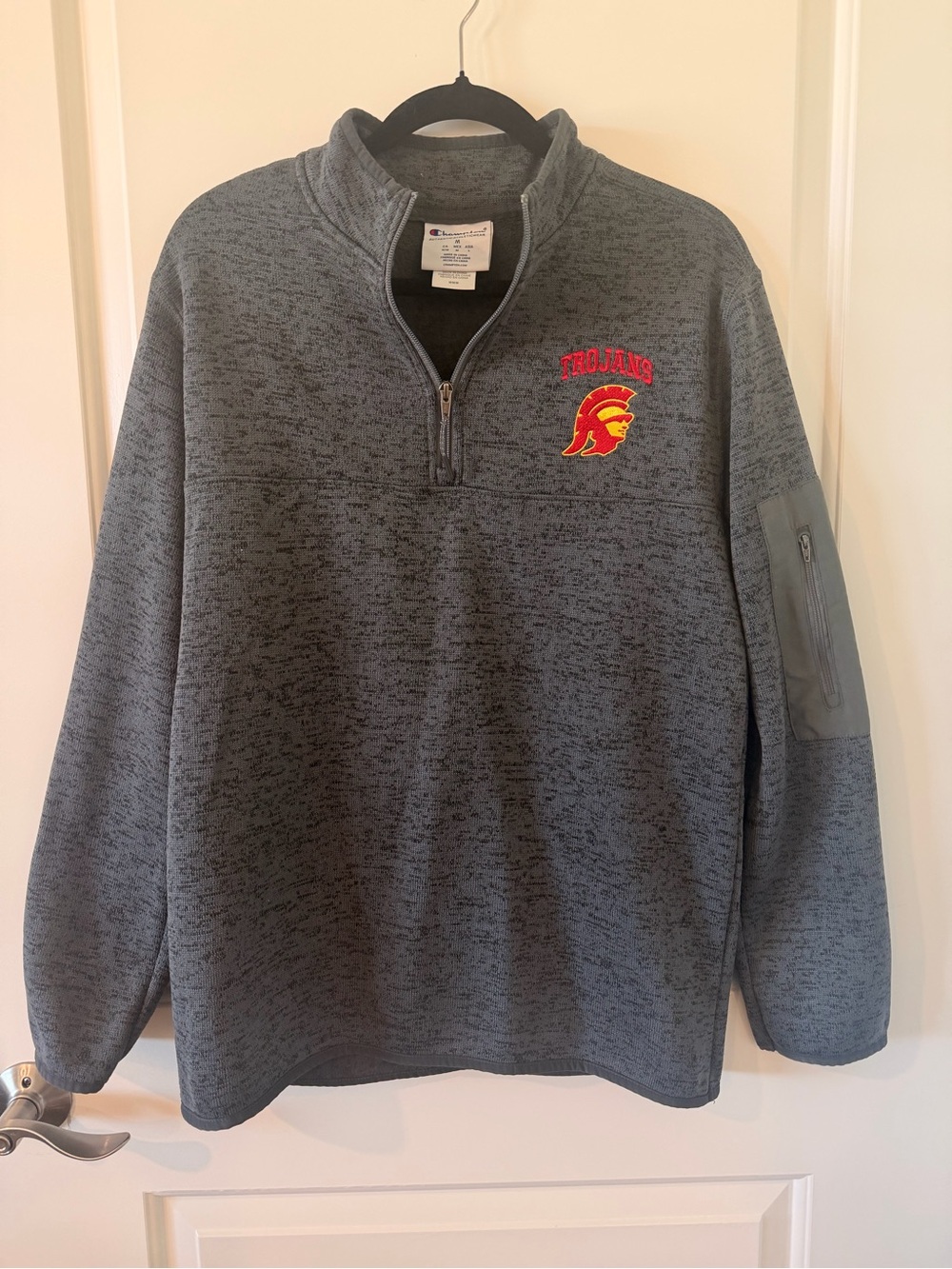 USC Trojans Champion Men’s M Gray 1/4 Zip Pullover Fleece Embroidered Logo